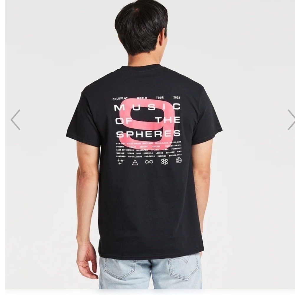 New Coldplay World Tour 9 Music of the Spheres Tee T-Shirt Unisex Black New NWOT